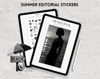 Summer Stickers Editorial Magazine Aesthetic V1 - Minimalist - Digital Journaling Goodnotes, Noteful, Individual PNG's, Instant Download