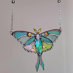 Stained Glass Luna Moth Pendant, Handmade jewelry, statement necklace