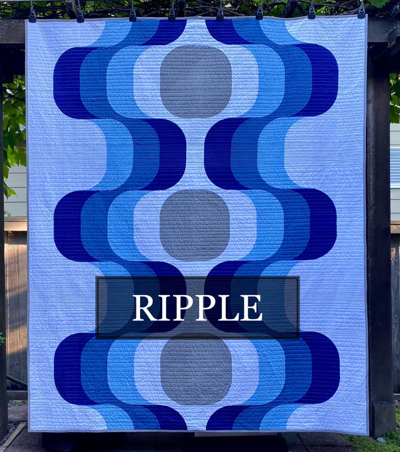 Mid-century Modern Quilt Custom Handmade. King Queen Full Twin Throw or Lap size. You select the design, colors and size. Made-to-order. Ripple