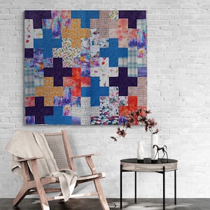 Modern Throw Quilt: POSITIVITY 2 Handmade Cotton Plus Sign Design (57” x 62”)