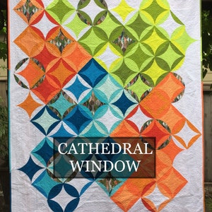 Mid-century Modern Quilt Custom Handmade. King Queen Full Twin Throw or Lap size. You select the design, colors and size. Made-to-order. Cathedral Window