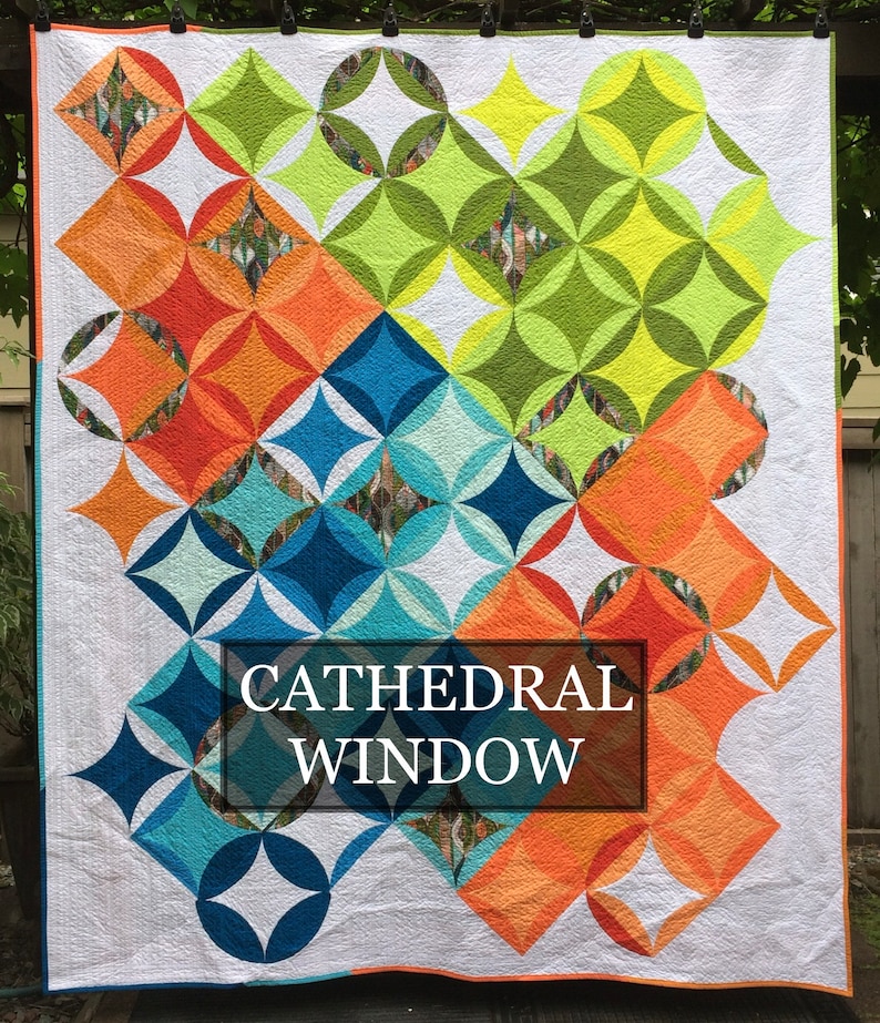 Mid-century Modern Quilt Custom Handmade. King Queen Full Twin Throw or Lap size. You select the design, colors and size. Made-to-order. Cathedral Window