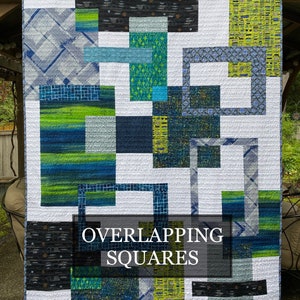 Mid-century Modern Quilt Custom Handmade. King Queen Full Twin Throw or Lap size. You select the design, colors and size. Made-to-order. Overlapping Squares