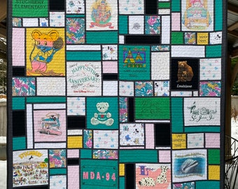 Custom T-Shirt Memory Quilt: Heirloom Blanket, Handmade-to-Order.  Lap, Throw, Twin, Full, Queen or King size. FREEFORM GRID original design