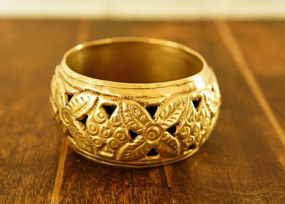 vtg Indian brass bracelet, filigree bracelet, vin… - image 2