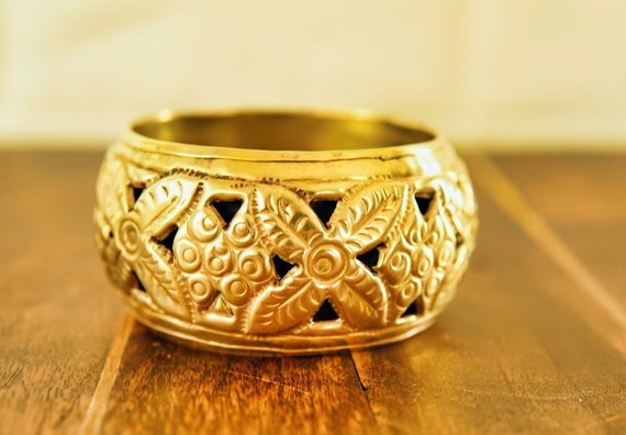 vtg Indian brass bracelet, filigree bracelet, vin… - image 3