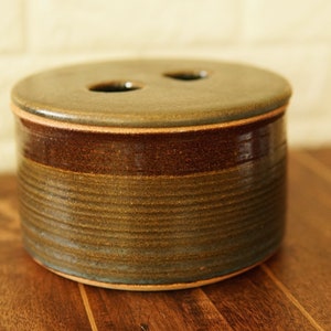 vtg handmade pottery, studio pottery storage jar,  vintage stoneware casserole, mcm pottery