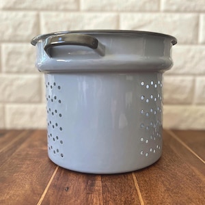 Vintage Enamelware Colander Insert | Blue Enamel Kitchen Strainer with Black Rim | 7.5” x 8”