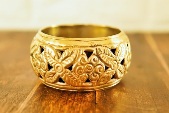 vtg Indian brass bracelet, filigree bracelet, vin… - image 1