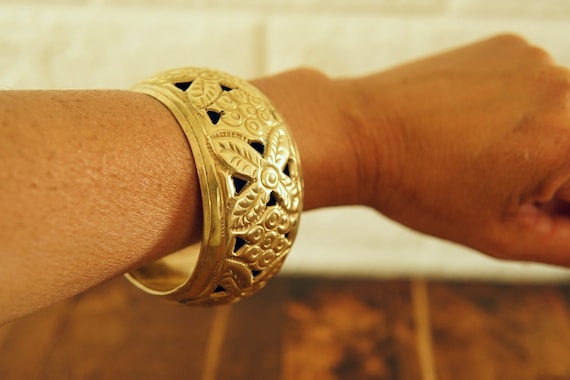 vtg Indian brass bracelet, filigree bracelet, vin… - image 4