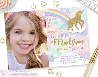 Unicorn Invitation, Rainbow Invitation, Magical Birthday Invitation, Unicorn Birthday Invitation, Rainbow Birthday Invitation,