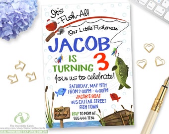 Fishing Birthday Invitation, Watercolor Fishing Invitation, O-Fish-Ally Birthday Invite, Fishing invite, Gone Fishing