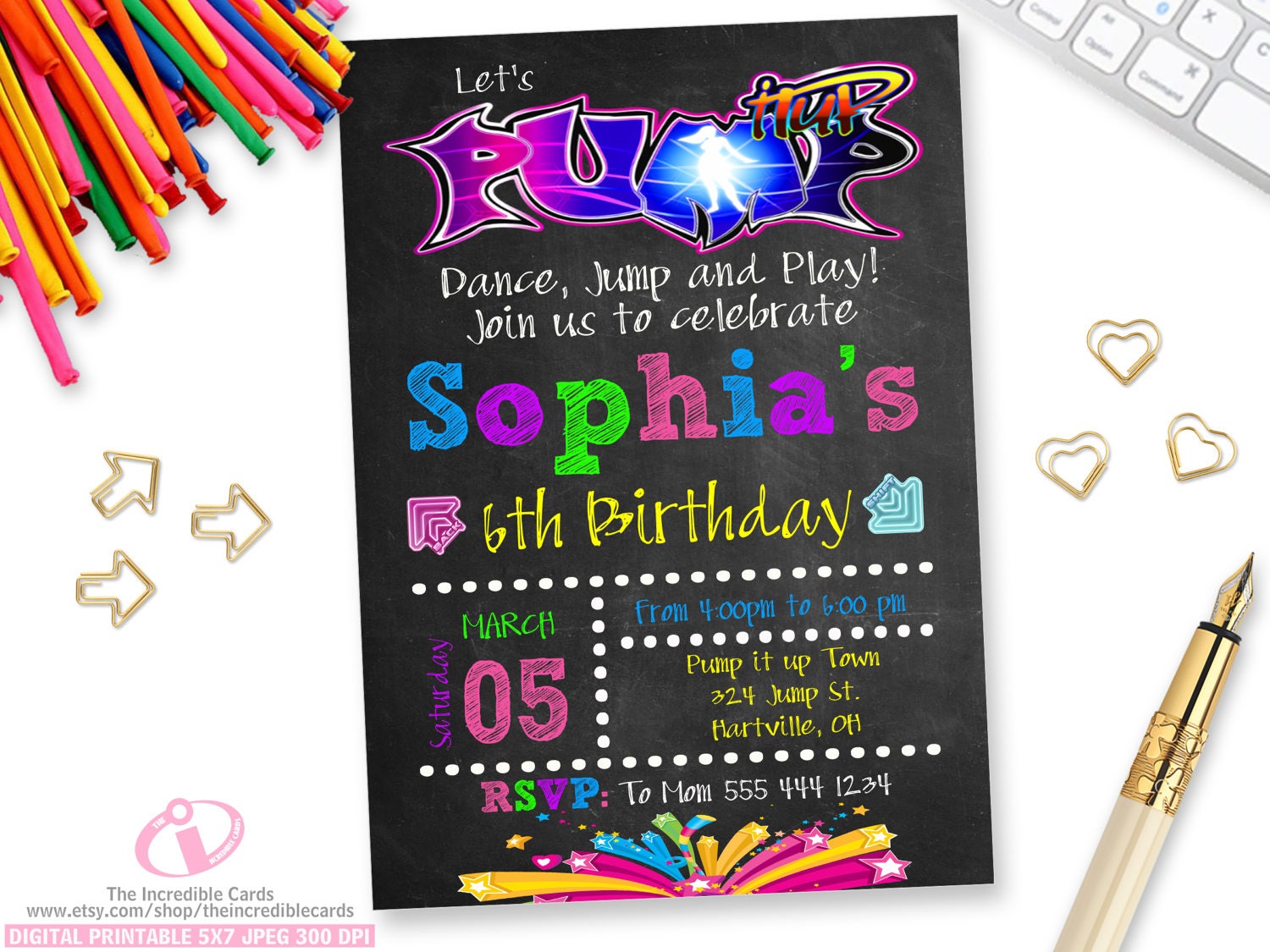 Pump it up Birthday Invitation Jump Invitation Jump Birthday | Etsy