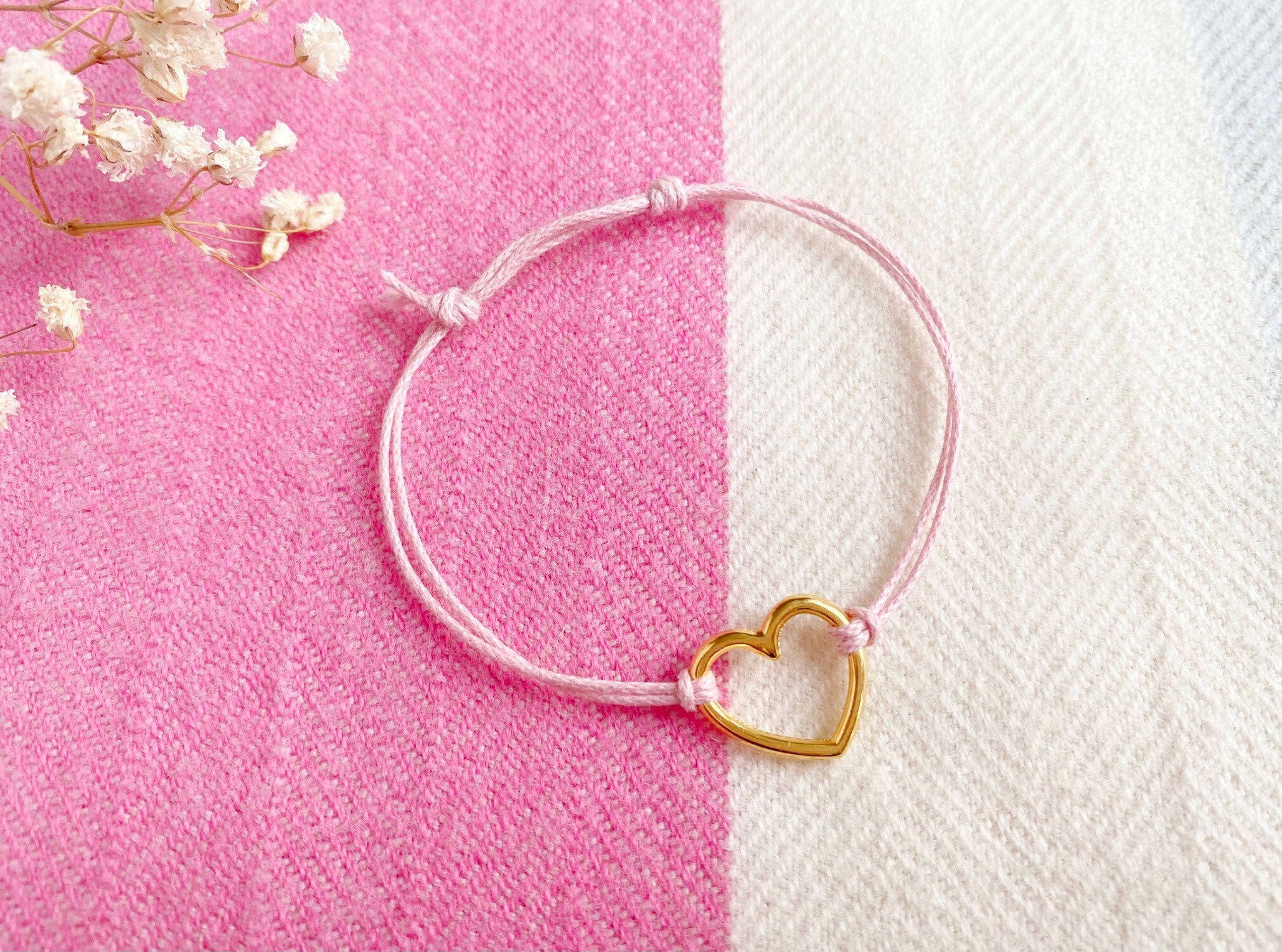 Heart String Bracelet Gold Charm Bracelet Wish Bracelet | Etsy