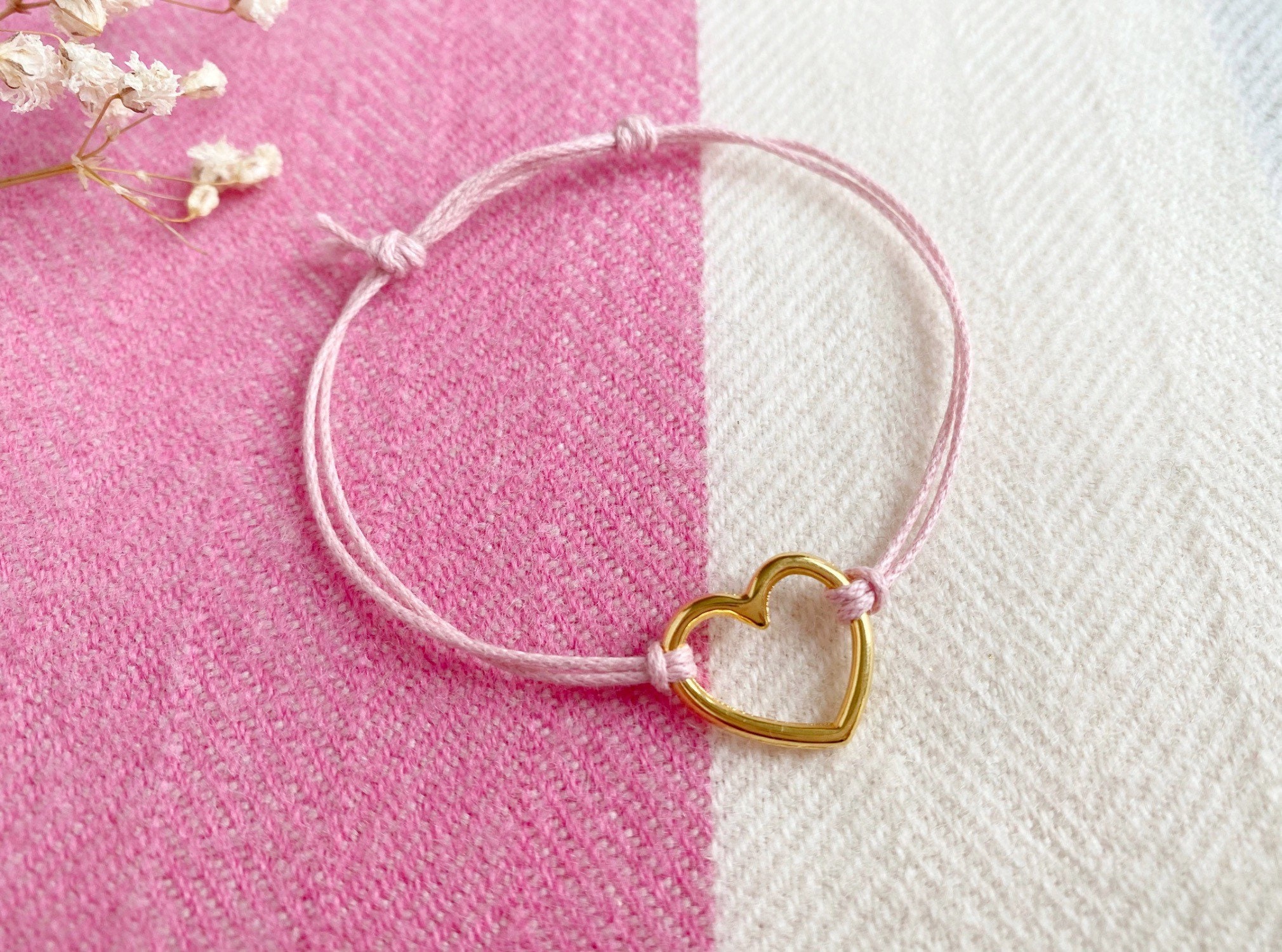 Heart String Bracelet Gold Charm Bracelet Wish Bracelet | Etsy