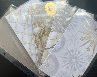 A6 cash envelope tracker, silver gold foil, woodsy