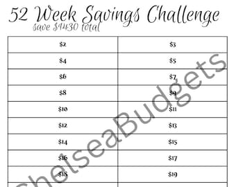 A6 52 week tracker for cash saving