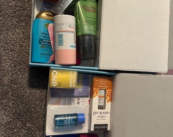Mystery box with skin care and makeup
