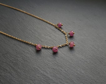 Genuine Ruby necklace | Gold filled necklace with delicate Ruby dangle | Ruby gold | Gold filled