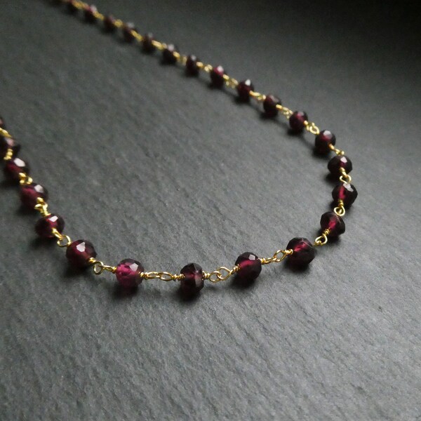 Garnet rosary necklace | Golden choker with genuine garnet beads | Garnet gold | Rosary chain | Gemstone choker