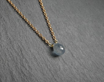 Simple Pale Blue Sapphire necklace | Golden necklace with genuine sapphire drop | Blue sapphire gold | Gold filled