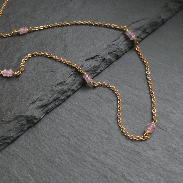 Dainty Pale Pink sapphire necklace | Gold filled necklace with genuine sapphire beads | Light Pink sapphire gold | Gold filled