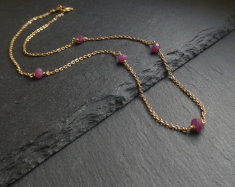 Genuine Ruby Dainty necklace | Gold filled necklace with natural Ruby beads | Ruby gold | Gold filled