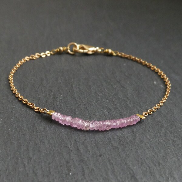 Light Pink sapphire Stacking bracelet | Gold filled bracelet with natural sapphire beads | Pale Pink sapphire gold | Gold filled