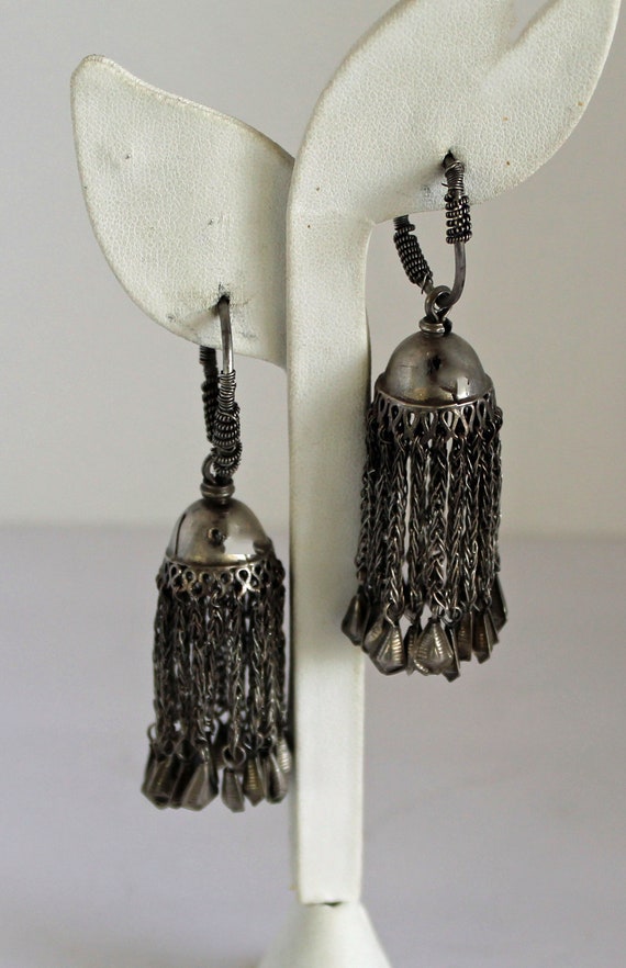 Old Afghani Tribal Silver Bell Shaped Earrings