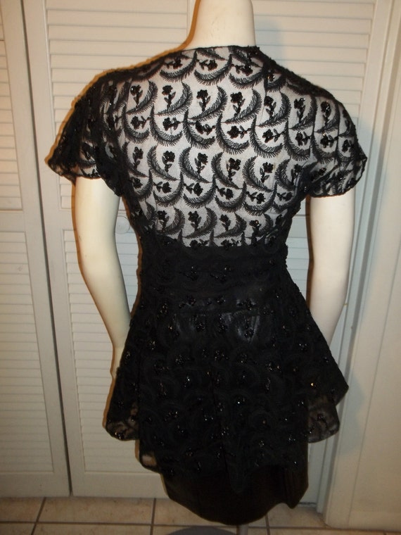 Black Sequin and Embroidered Dressy Tunic 1940's … - image 1