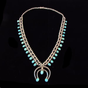 Superb Delicate Squash Blossom Necklace with Beautifully Matched Robin's Egg Blue Turquoise Stones