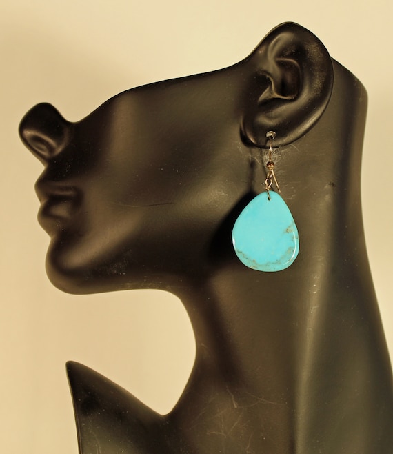 Tear Drop Shaped Turquoise Slab Earrings