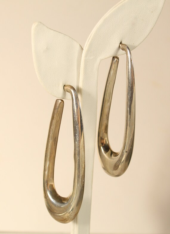 Vintage Sterling Silver Elongated Hoops - image 5