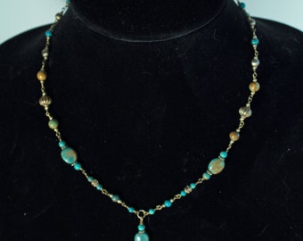 Turquoise and Brass Beads Necklace