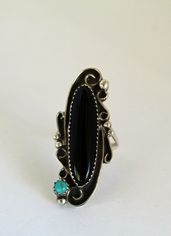 Black Onyx & Turquoise Sterling Silver Ring