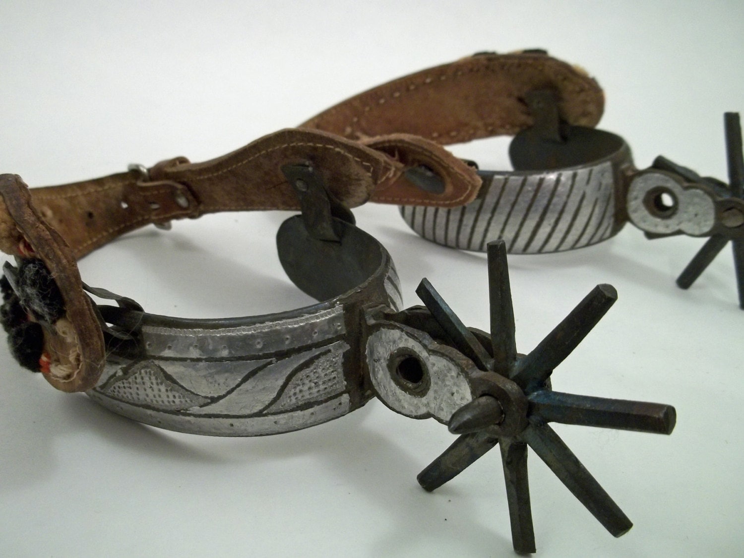 Antique Rare Fancy Mexican Spurs With Matching Overlay Silver and Large