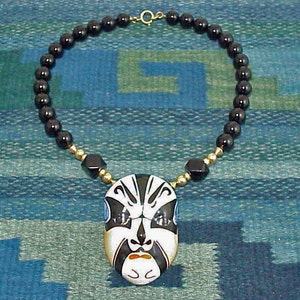 Chinese Porcelain Peking Opera Mask Necklace