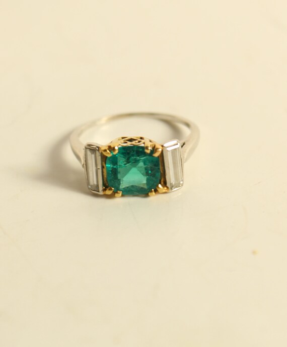 Antique Exquisite Emerald and Diamond 18k Gold an… - image 4