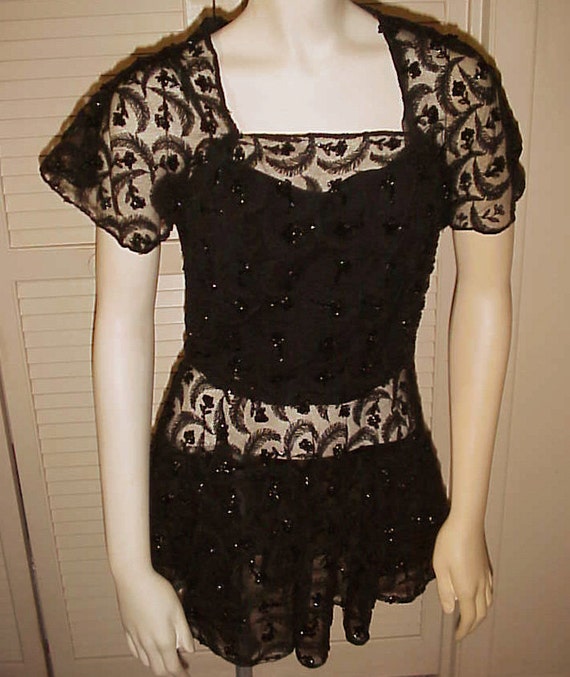 Black Sequin and Embroidered Dressy Tunic 1940's … - image 3