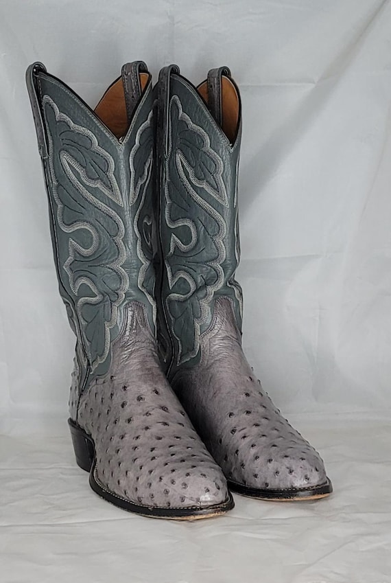 Vintage El Dorado Gray Full Quill Ostrich Cowboy Boots Size 9D US (EU 42)