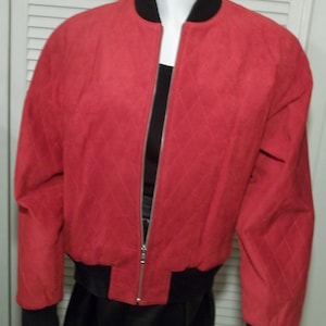 Stunning Red Suede Quilted Baseball Jacket by Lillie Rubin Size 4