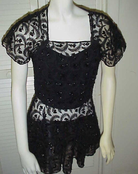 Black Sequin and Embroidered Dressy Tunic 1940's … - image 5