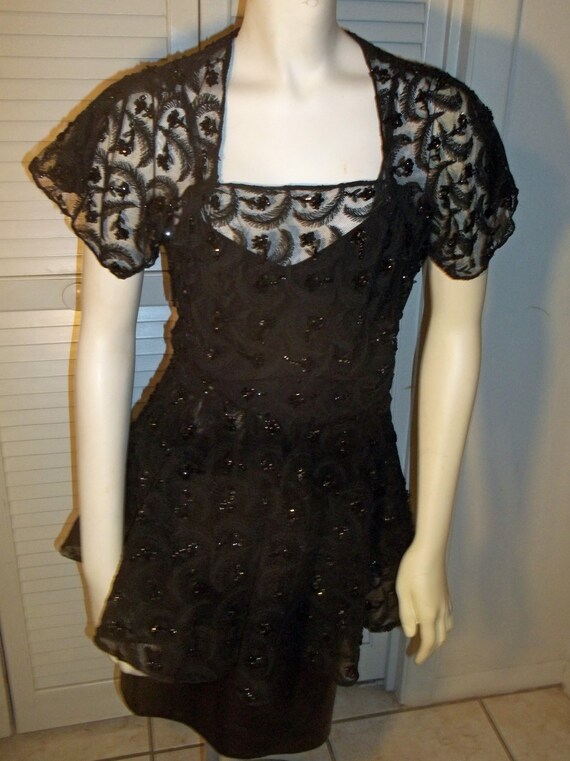 Black Sequin and Embroidered Dressy Tunic 1940's … - image 2