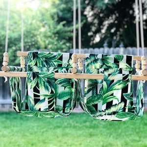 Floral Print High Back Twin / Siblings Babies Fabric Swing.  Double Indoor/Outdoor Baby/Toddler Swing with Pillows