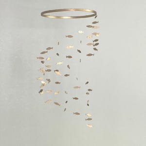 Gold silver fish baby mobile, marine crib mobile nursery, night baby mobile, wood kids mobile, minimalist mobile, gender neutral mobile