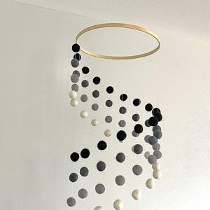 Monochrome felt wool ball mobile, pom pom mobile, felt pom pom mobile, felt ball mobile, minimalist mobile, boho nursery decor