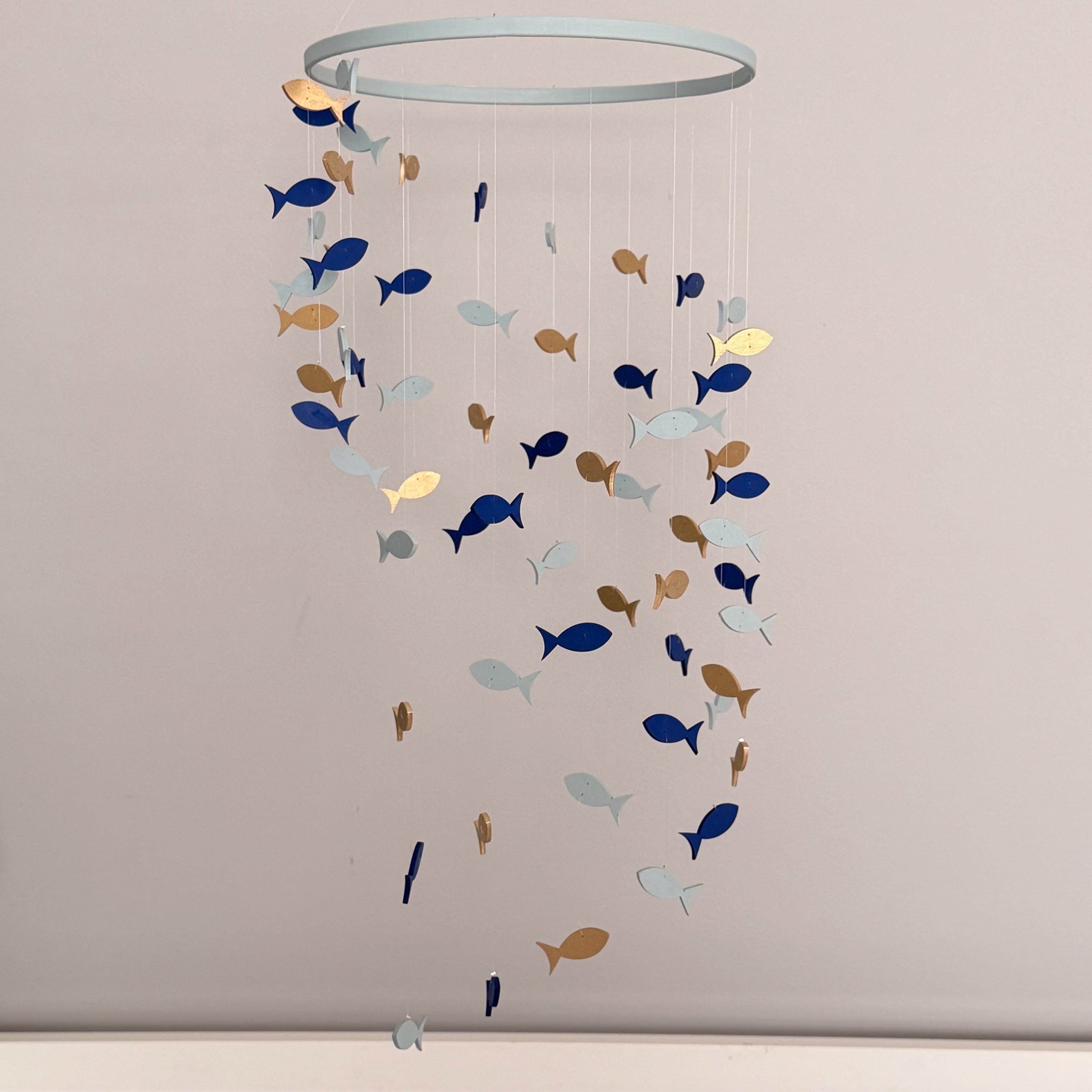 Baby Gift for Fisherman Dad – Fishing Nursery Mobile, Wooden Fish Crib