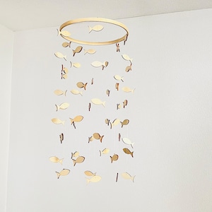 Wood fishing baby mobile, marine crib mobile nursery, night baby mobile, kids mobile, minimalist mobile, gender neutral mobile