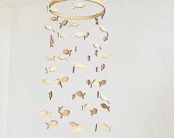 Wood fishing baby mobile, marine crib mobile nursery, night baby mobile, kids mobile, minimalist mobile, gender neutral mobile