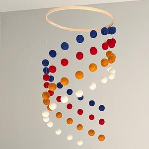 Colorful felt wool ball mobile, pom pom mobile, felt pom pom mobile, felt ball mobile, minimalist mobile, boho nursery decor